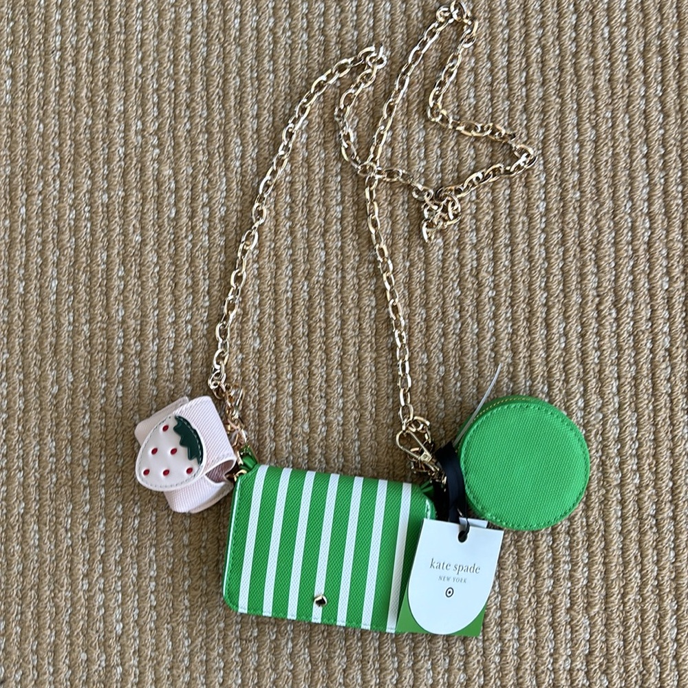Kate Spade New York x Target Chain Stripe Mini Crossbody Bag Wallet Green White